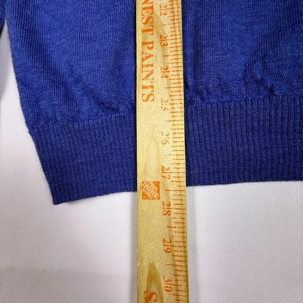 Calvin Klein Sweater Mens L Blue Extra Fine Merino Wool V Neck Knit Pullover